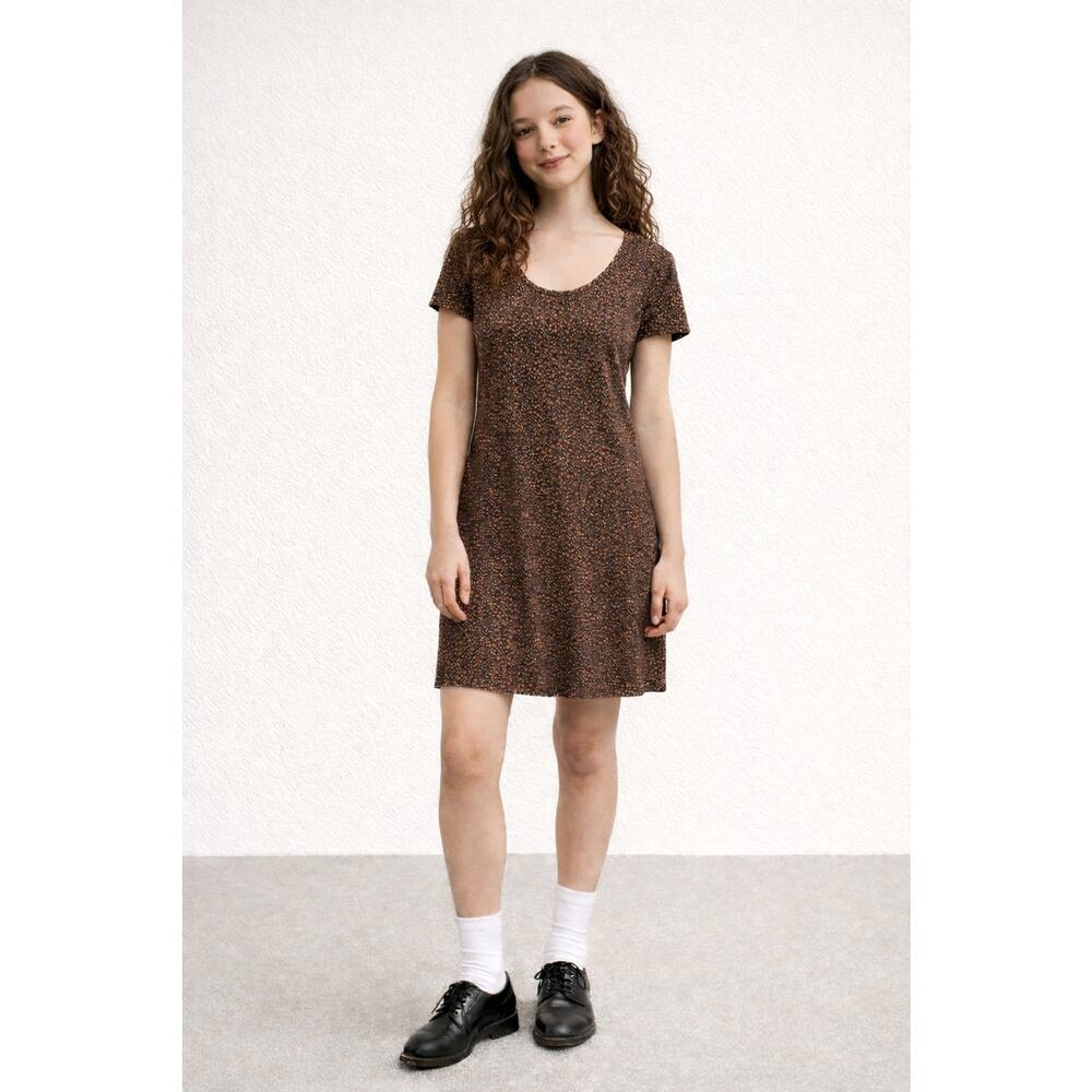 Social Standard Women's‎ Short Sleeve Soft Leopard Scoop T-Shirt Dress Sz M